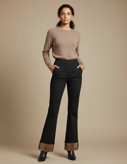 Pantalon Chino Noir Évasé Doublure Polaire Femme - Gabardine