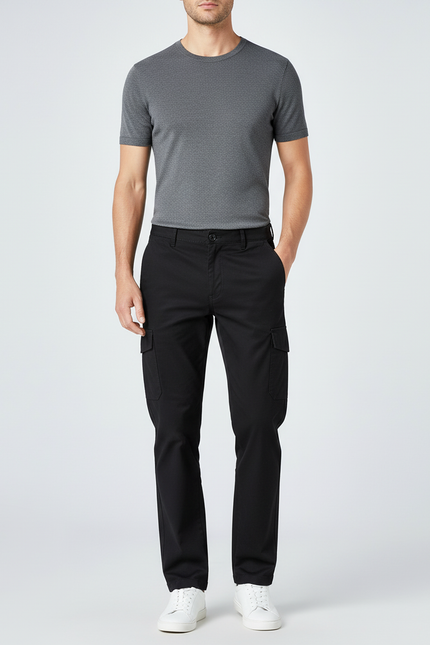 Pantalon Chino Noir Cargo Coton Slim Uni Homme