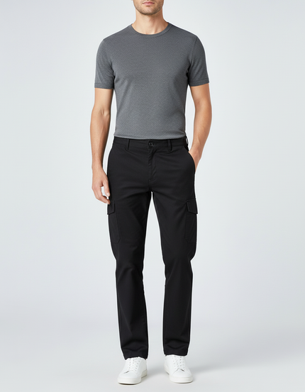 Pantalon Chino Noir Cargo Coton Slim Uni Homme