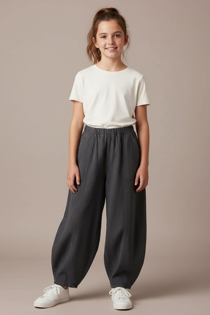 Pantalon Chino Gris Ample Coton Lin Enfant Décontracté