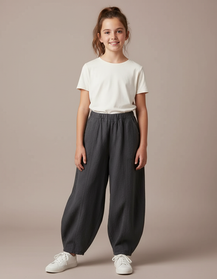Pantalon Chino Gris Ample Coton Lin Enfant Décontracté