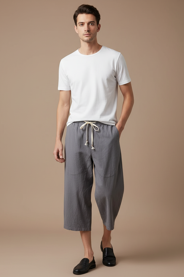 Pantalon Chino Gris Coton Ample Décontracté Homme - Lin