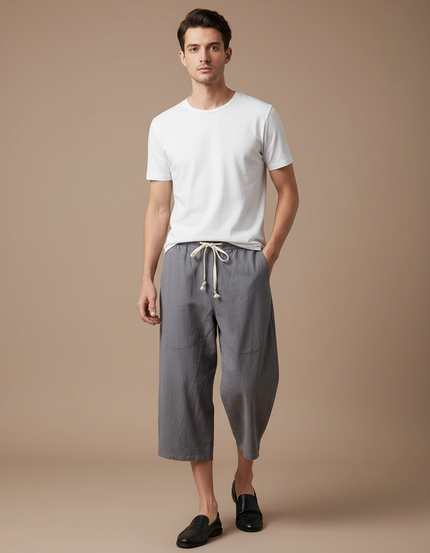 Pantalon Chino Gris Coton Ample Décontracté Homme - Lin