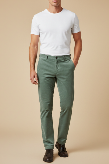 Pantalon Chino Vert Côtelé Slim Homme Décontracté - Cordé