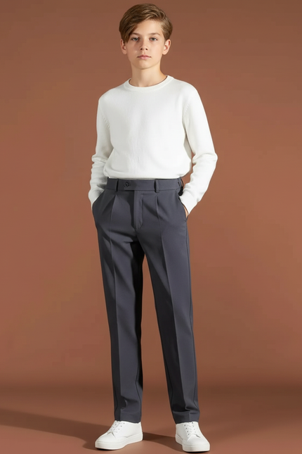 Pantalon Chino Gris Anthracite Droit Élégant Garçon - Polyester