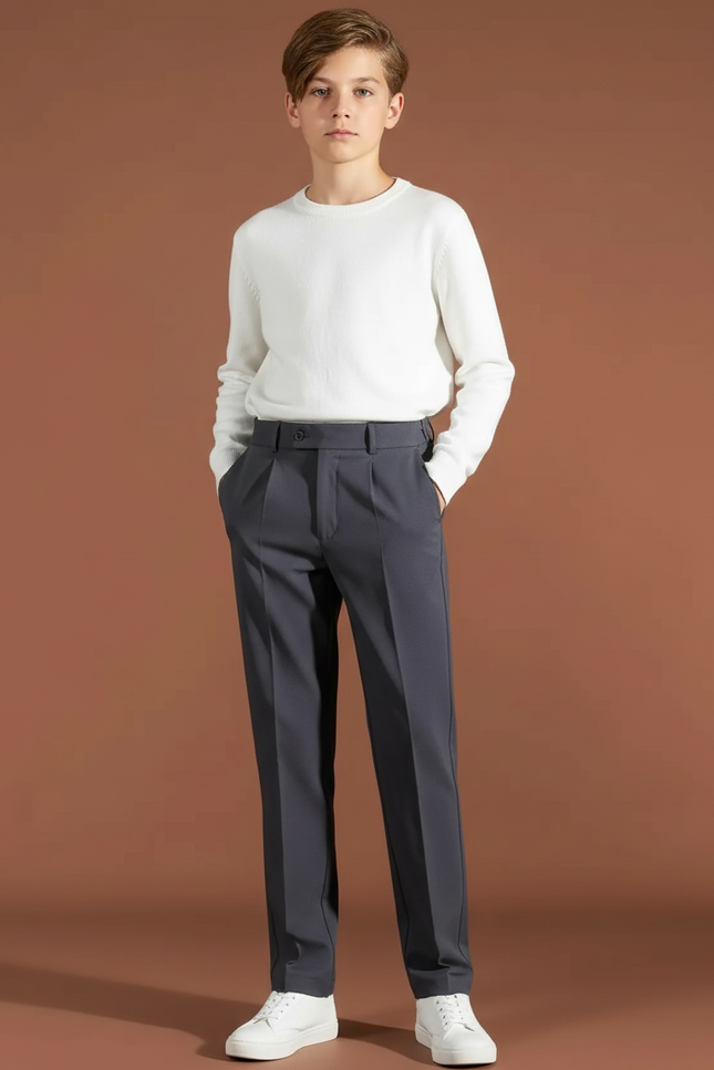 Pantalon Chino Gris Anthracite Droit Élégant Garçon - Polyester