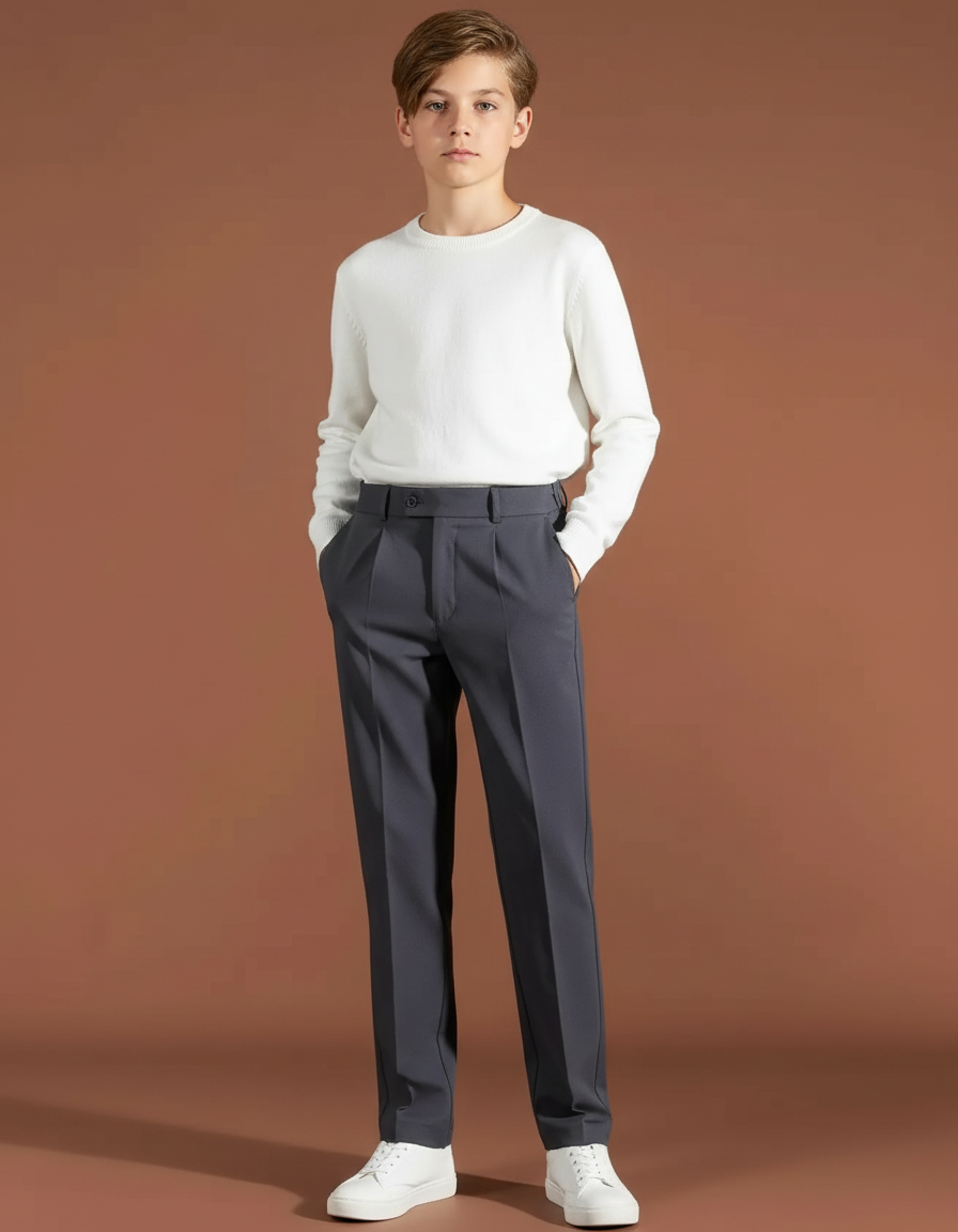 Pantalon Chino Gris Anthracite Droit Élégant Garçon - Polyester