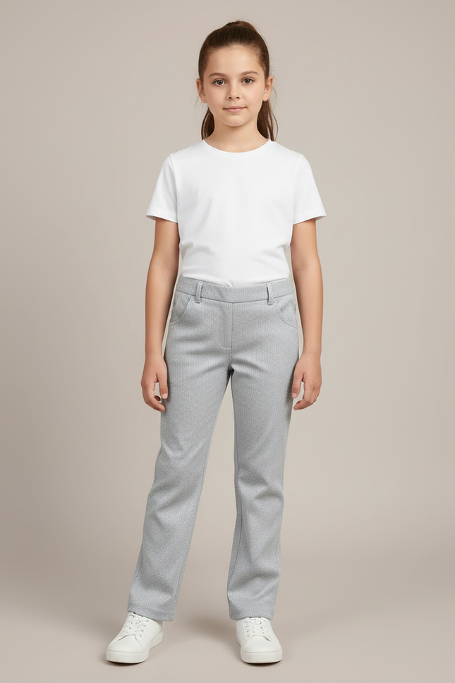 Pantalon Chino Gris Fille Droit Imprimé Élégant - Polyester