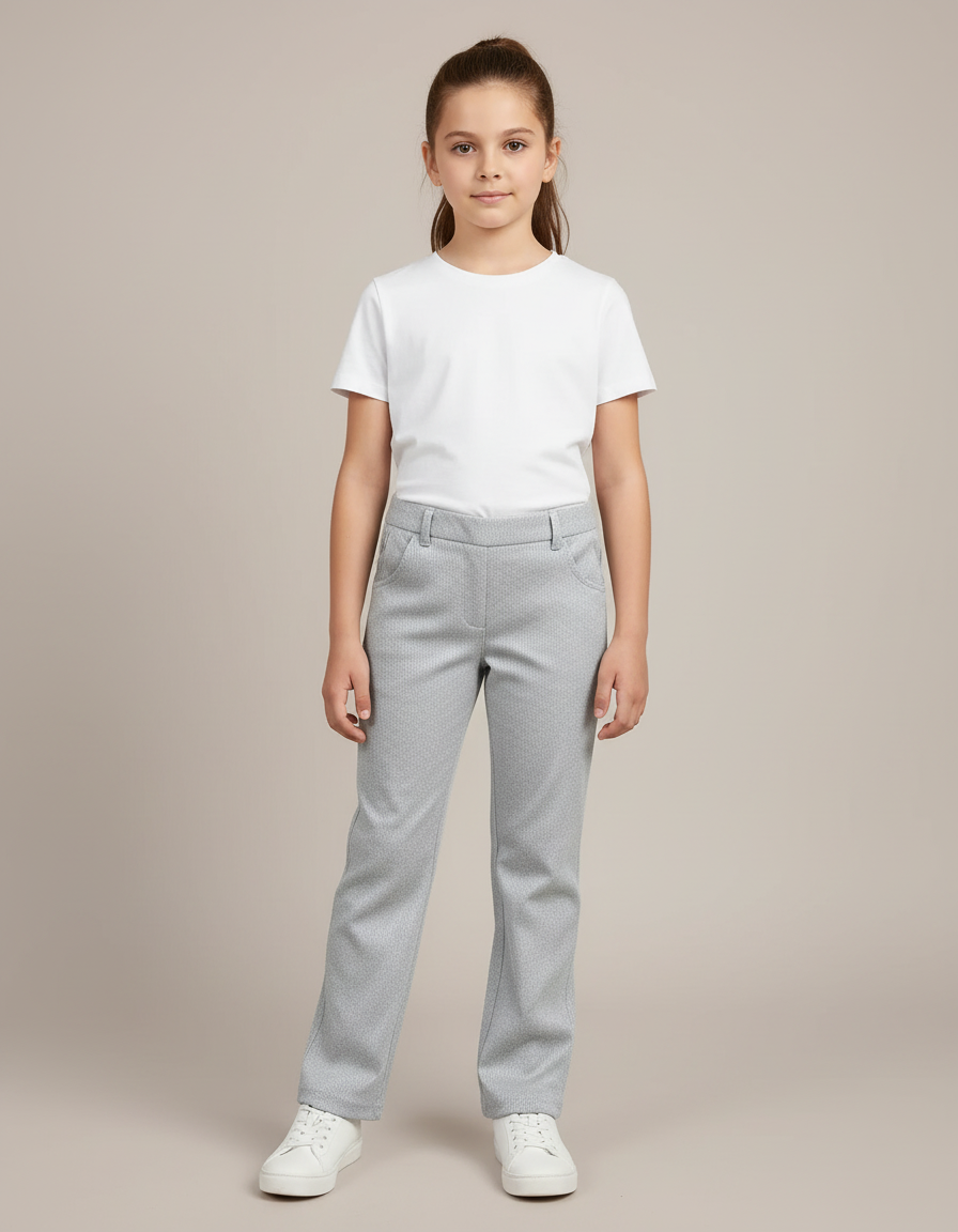 Pantalon Chino Gris Fille Droit Imprimé Élégant - Polyester