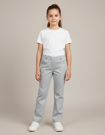 Pantalon Chino Gris Fille Droit Imprimé Élégant - Polyester