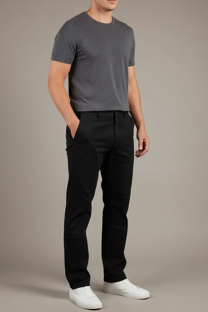 Pantalon Chino Noir Coton Slim Décontracté Homme
