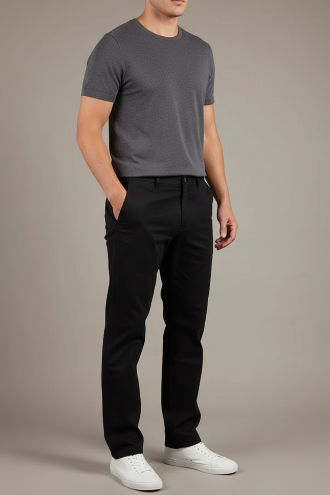 Pantalon Chino Noir Coton Slim Décontracté Homme