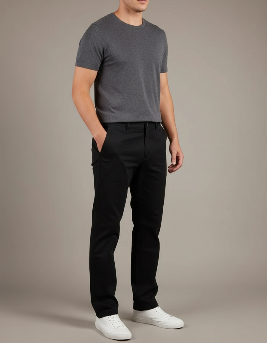Pantalon Chino Noir Coton Slim Décontracté Homme