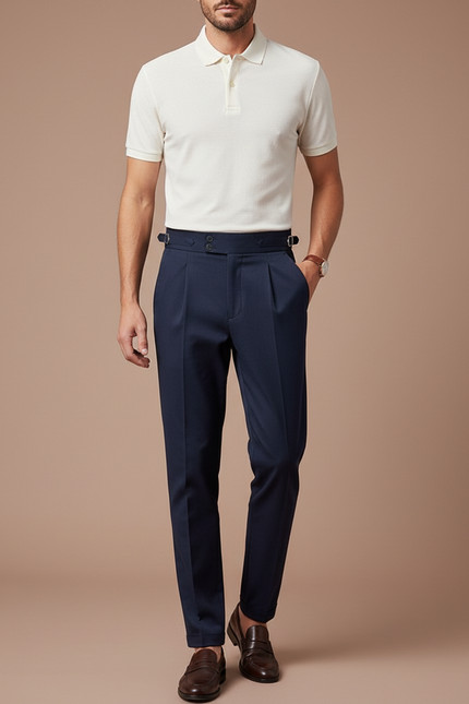 Pantalon Chino Bleu Marine Ajusté Élégant Homme - Gabardine