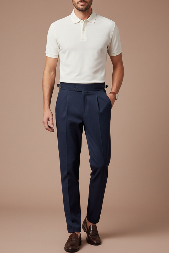 Pantalon Chino Bleu Marine Ajusté Élégant Homme - Gabardine