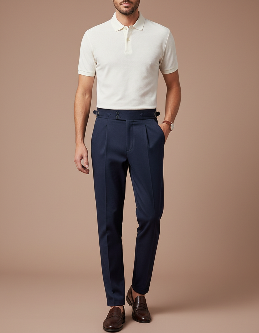 Pantalon Chino Bleu Marine Ajusté Élégant Homme - Gabardine