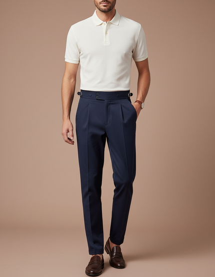 Pantalon Chino Bleu Marine Ajusté Élégant Homme - Gabardine