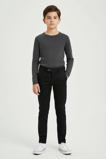 Pantalon Chino Noir Slim Coton Élégant Garçon