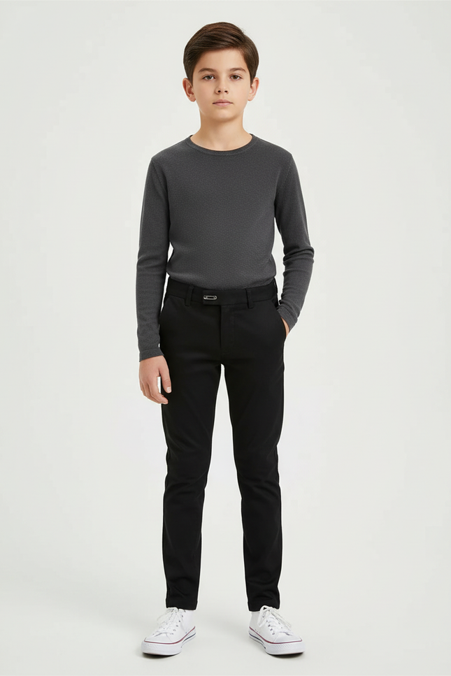Pantalon Chino Noir Slim Coton Élégant Garçon
