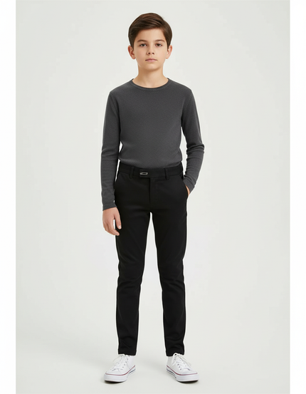 Pantalon Chino Noir Slim Coton Élégant Garçon