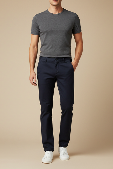 Pantalon Chino Bleu Marine Coton Slim Élégant Homme - Gabardine