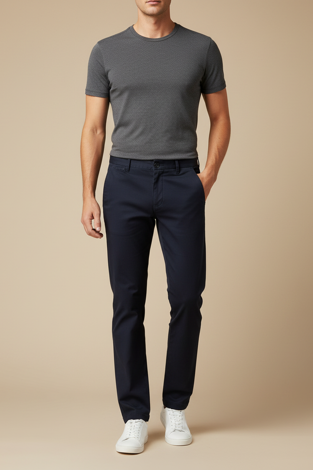 Pantalon Chino Bleu Marine Coton Slim Élégant Homme - Gabardine