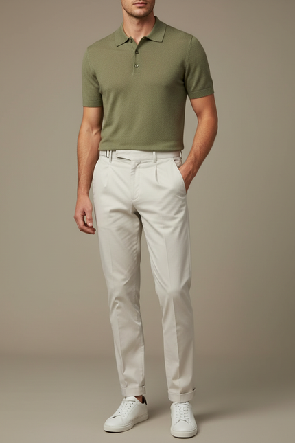 Chino Pantalon Blanc Homme - Beige Gabardine