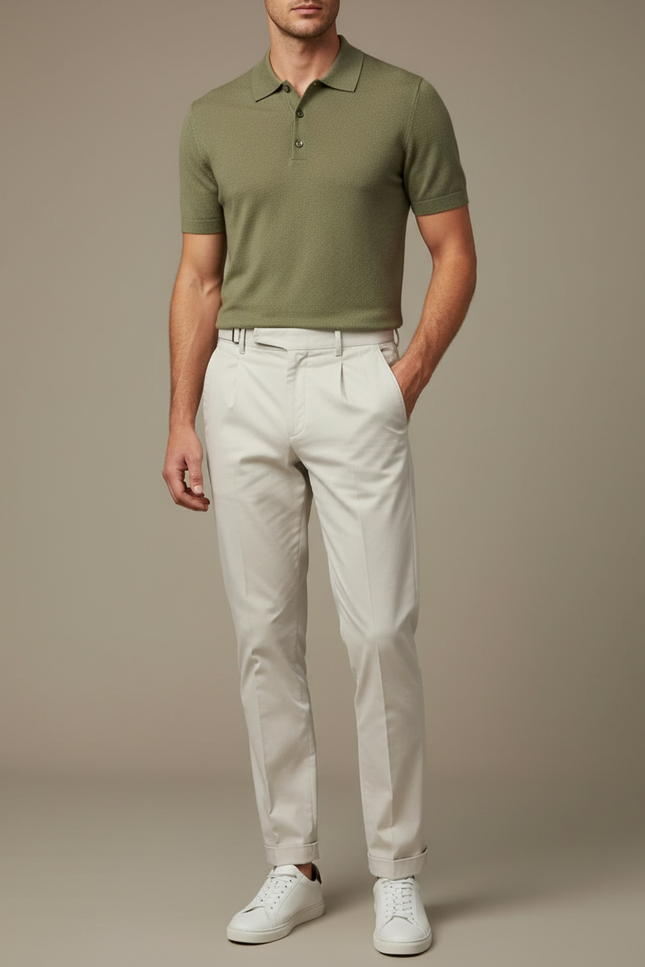 Chino Pantalon Blanc Homme - Beige Gabardine