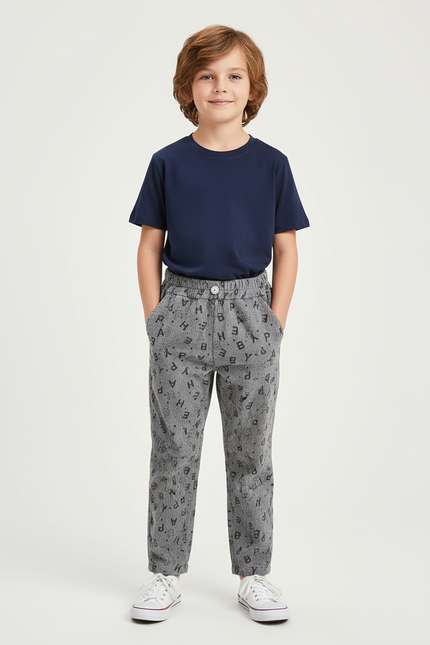 Pantalon Chino Gris Côtelé Imprimé Lettres Enfant - Cordé