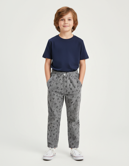 Pantalon Chino Gris Côtelé Imprimé Lettres Enfant - Cordé