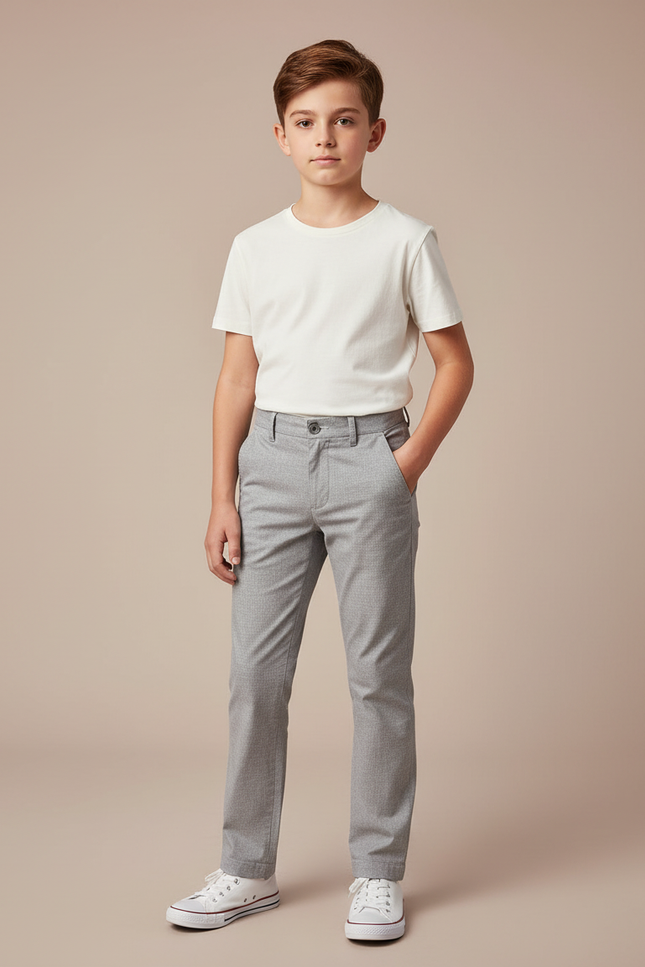 Pantalon Chino Gris Clair Coupe Droite Enfant - Coton