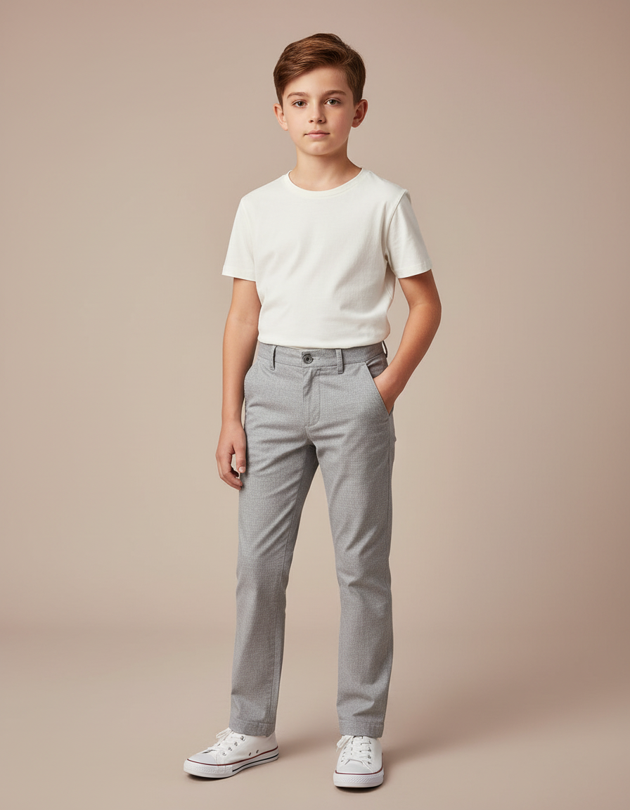 Pantalon Chino Gris Clair Coupe Droite Enfant - Coton