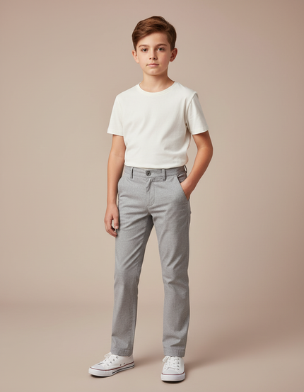 Pantalon Chino Gris Clair Coupe Droite Enfant - Coton
