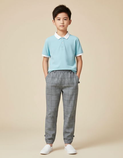 Pantalon Chino Carreaux Gris Enfant Confortable Tendance - Tweed