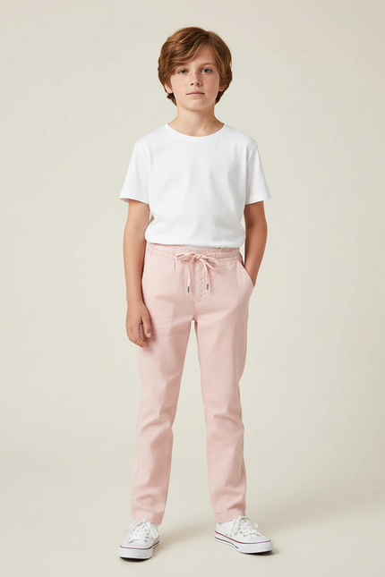Pantalon Chino Rose Cordon Coton Garçon Décontracté