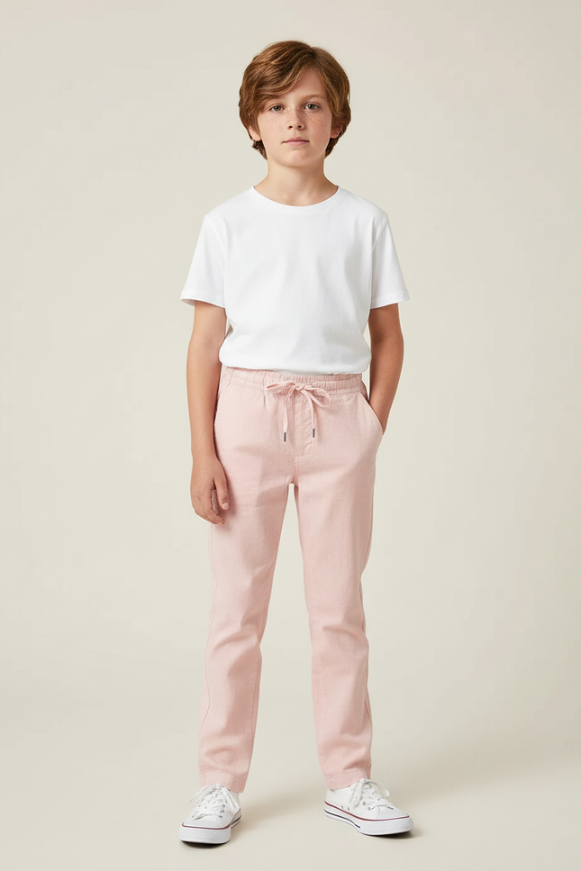Pantalon Chino Rose Cordon Coton Garçon Décontracté