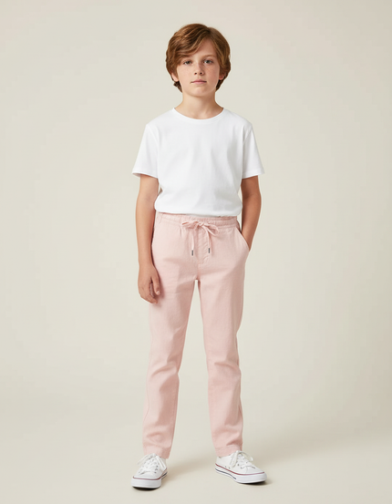 Pantalon Chino Rose Cordon Coton Garçon Décontracté