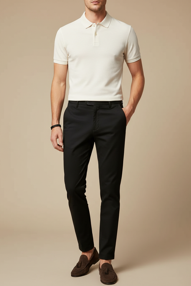 Pantalon Chino Noir Slim Coupe Droite Homme Chic - Gabardine