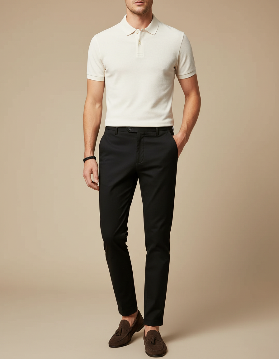 Pantalon Chino Noir Slim Coupe Droite Homme Chic - Gabardine