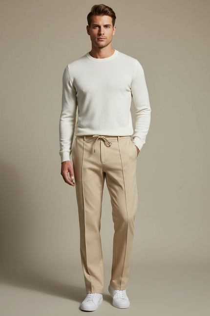 Pantalon Chino Beige Droit Décontracté Cordon Homme - Gabardine