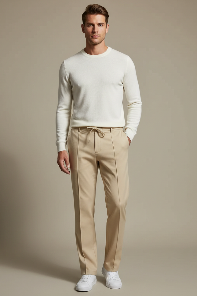 Pantalon Chino Beige Droit Décontracté Cordon Homme - Gabardine