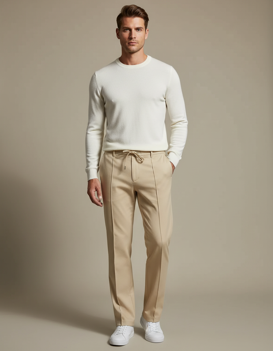 Pantalon Chino Beige Droit Décontracté Cordon Homme - Gabardine