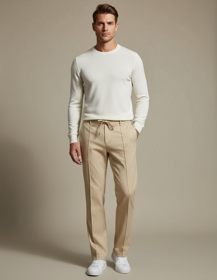 Pantalon Chino Beige Droit Décontracté Cordon Homme - Gabardine