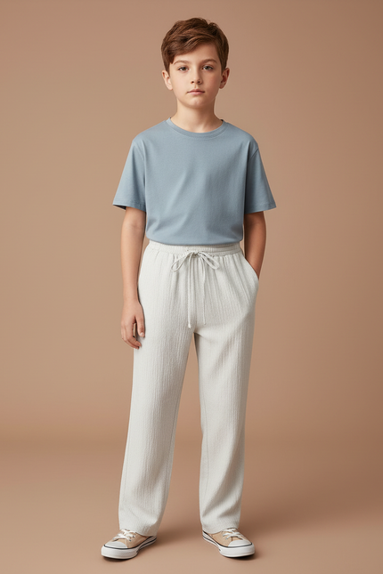 Pantalon Chino Écru Ample Texturé Cordon Enfant - Beige Cordé