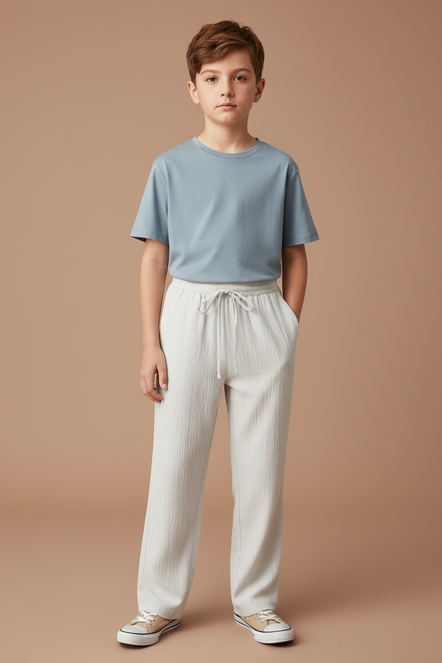 Pantalon Chino Écru Ample Texturé Cordon Enfant - Beige Cordé