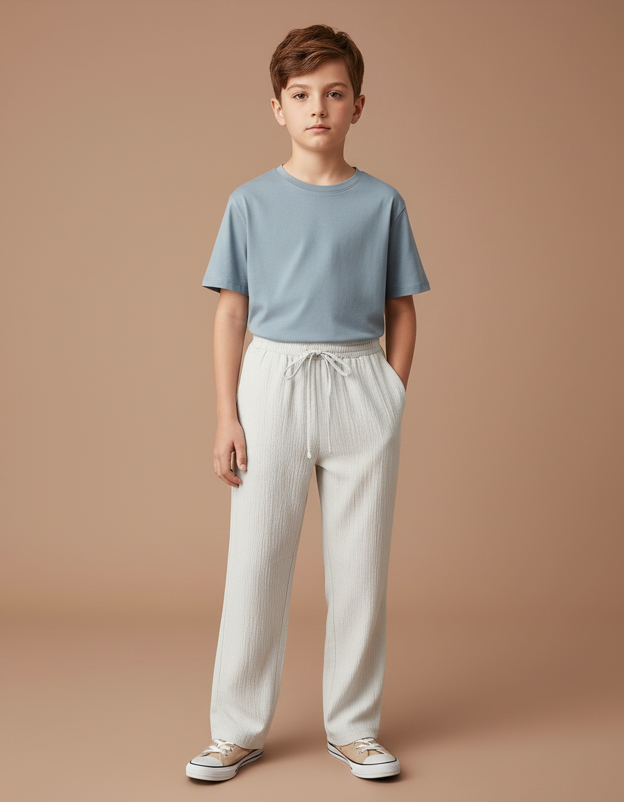 Pantalon Chino Écru Ample Texturé Cordon Enfant - Beige Cordé