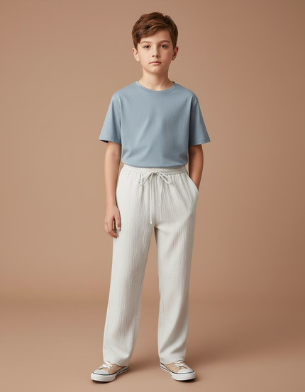 Pantalon Chino Écru Ample Texturé Cordon Enfant - Beige Cordé