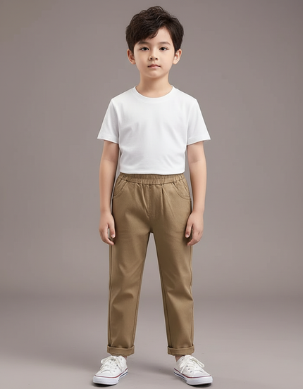 Pantalon Chino Kaki Décontracté Élastique Coton Enfant