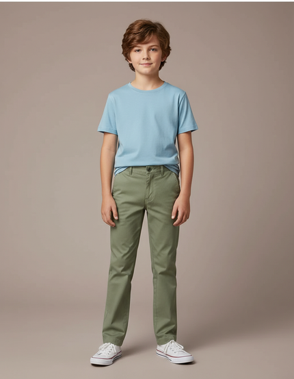 Pantalon Chino Vert Olive Coton Droit Enfant Garçon - Kaki