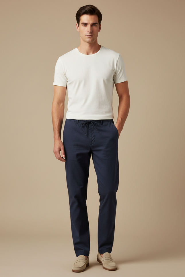 Pantalon Chino Homme Bleu Marine Tapered - Coton